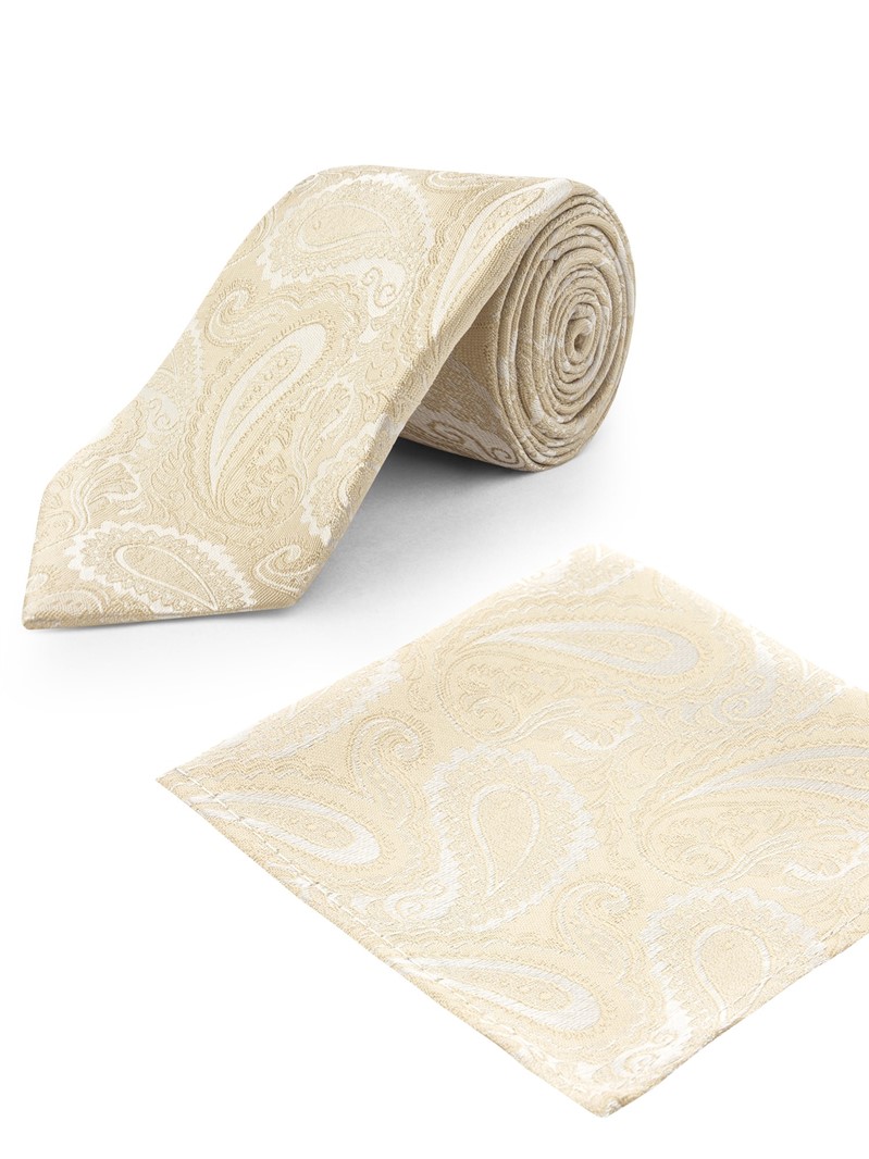  Gold Paisley Jacquard Tie and Pocket Square Set