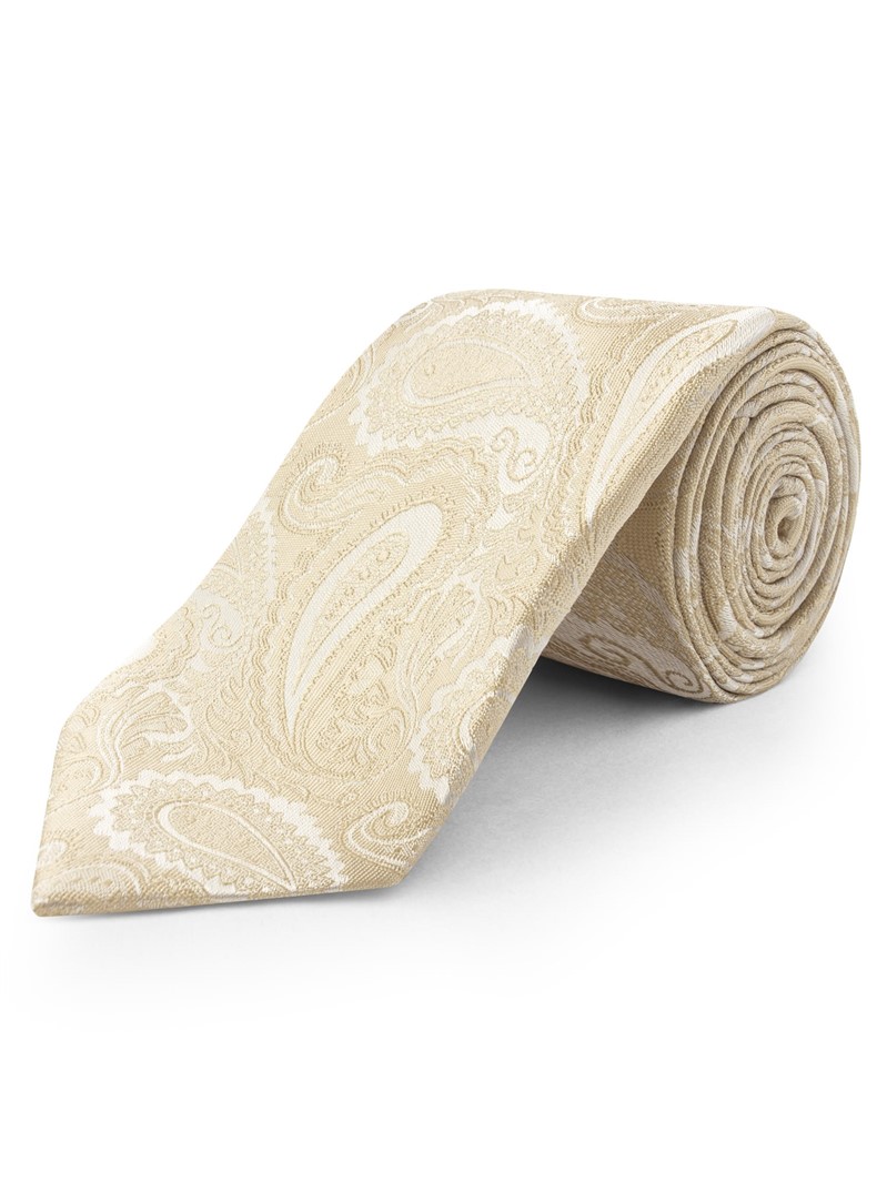  Gold Paisley Jacquard Tie and Pocket Square Set