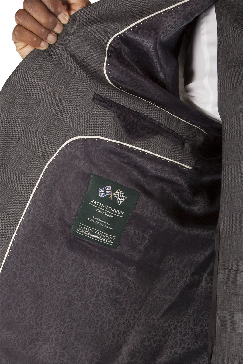 Racing Green Charcoal/Plum Check Tailored Fit Luxury Suit Suit Direct