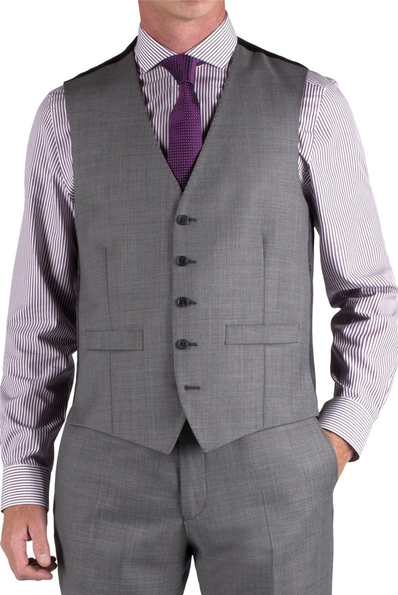  Charcoal Sharkskin Regular Fit Waistcoat