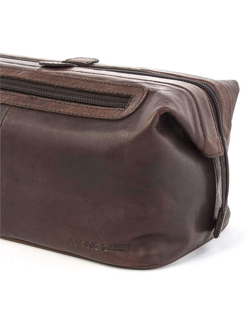 Racing Green Brown Leather Washbag