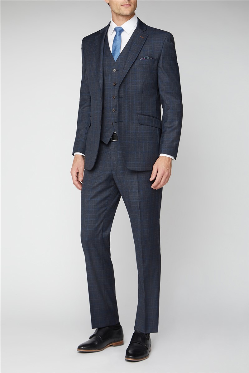  Navy Brown & Blue Checked Suit