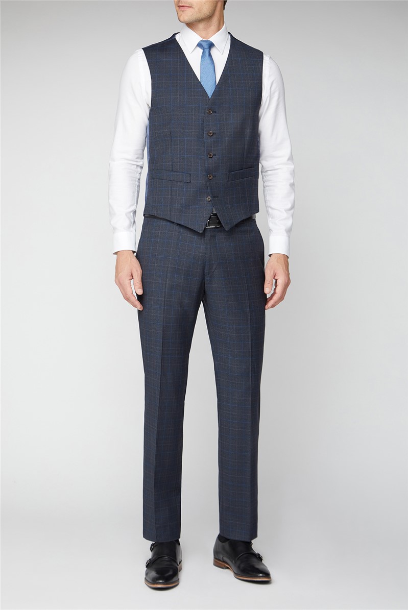  Navy Brown & Blue Checked Suit