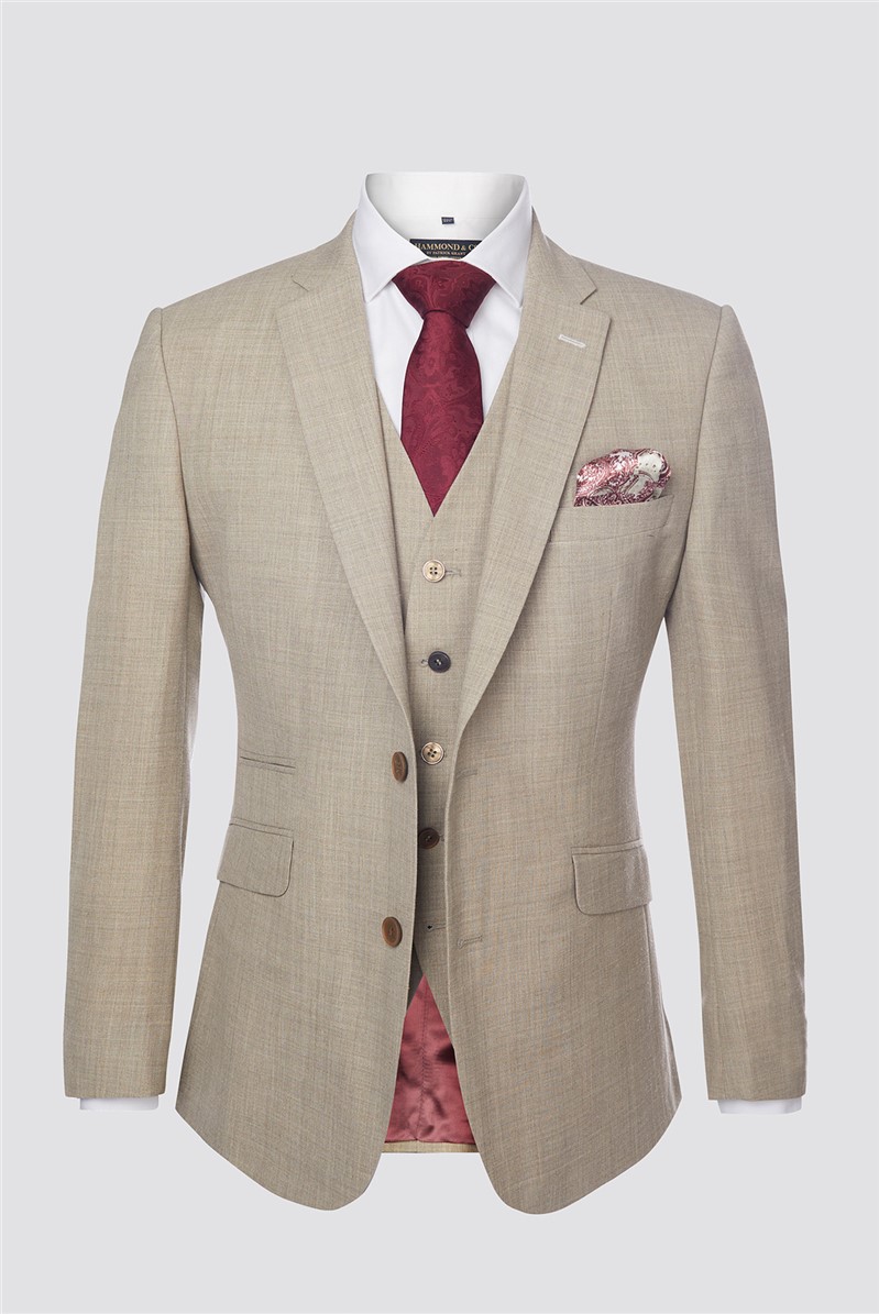  Tailored Fit Cream Textured Contemporary Suit Jacket