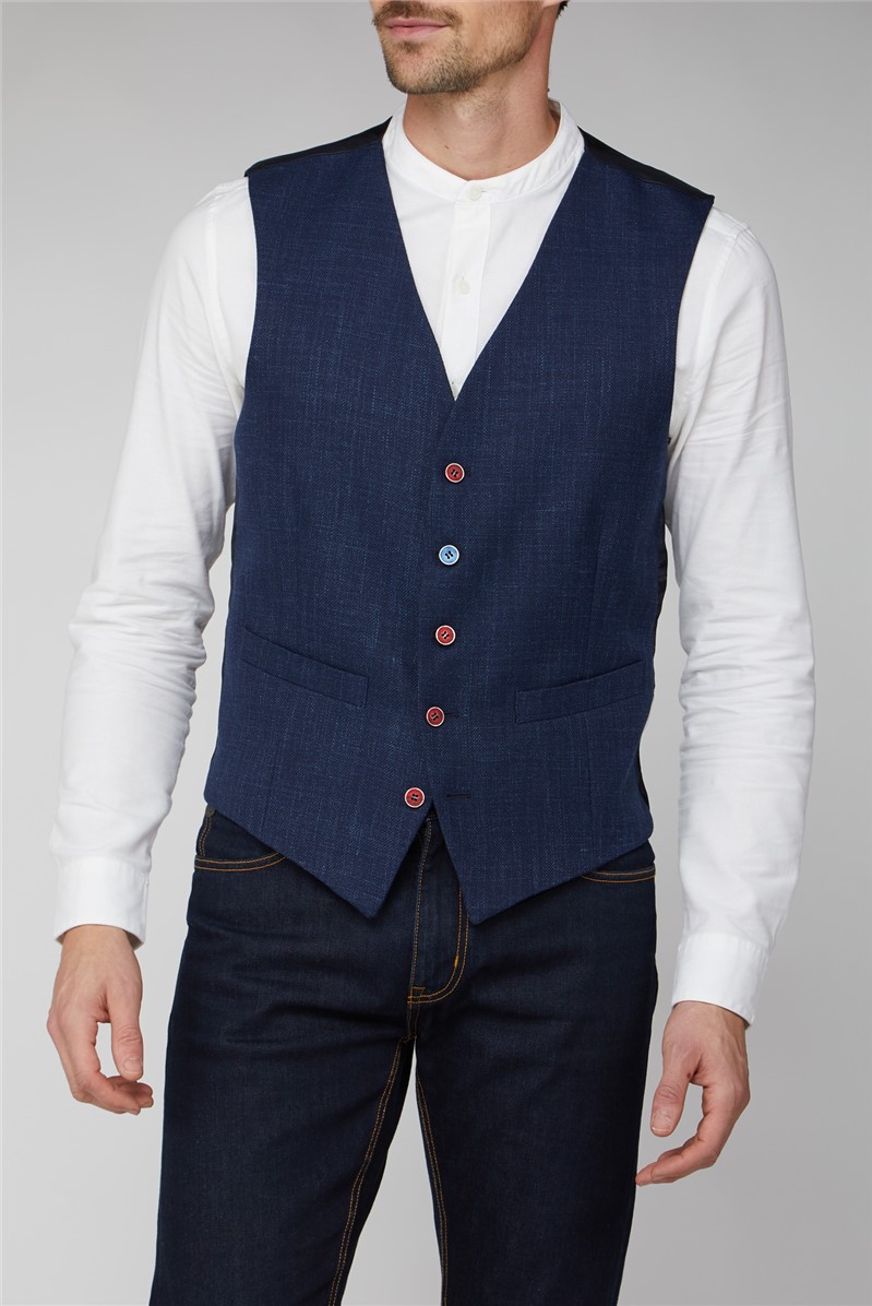  Navy Textured Waistcoat