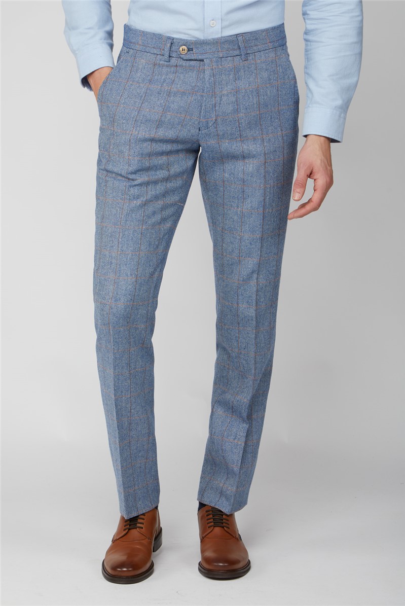  Pale Blue Herringbone Check Contemporary Suit Trouser