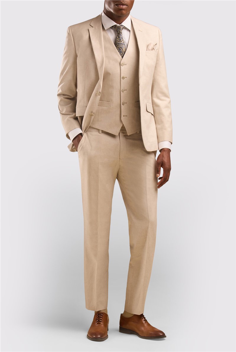  Tailored Fit Stone Linen Blend Trousers