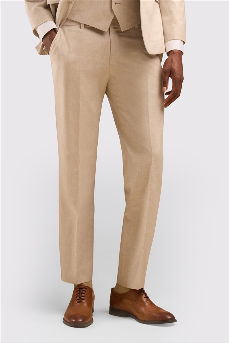  Tailored Fit Stone Linen Blend Trousers