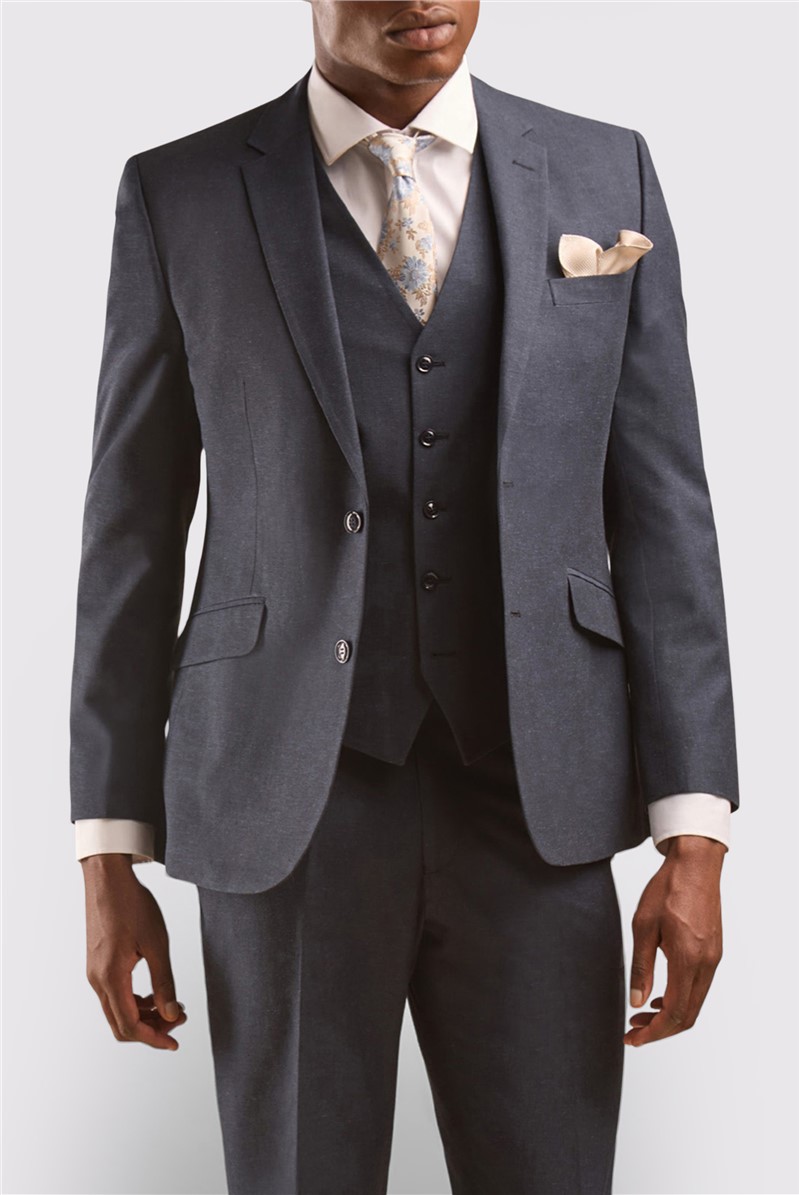  Tailored Fit Navy Linen Blend Waistcoat