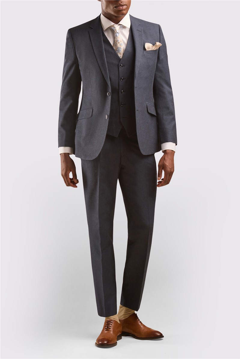  Tailored Fit Navy Linen Blend Waistcoat
