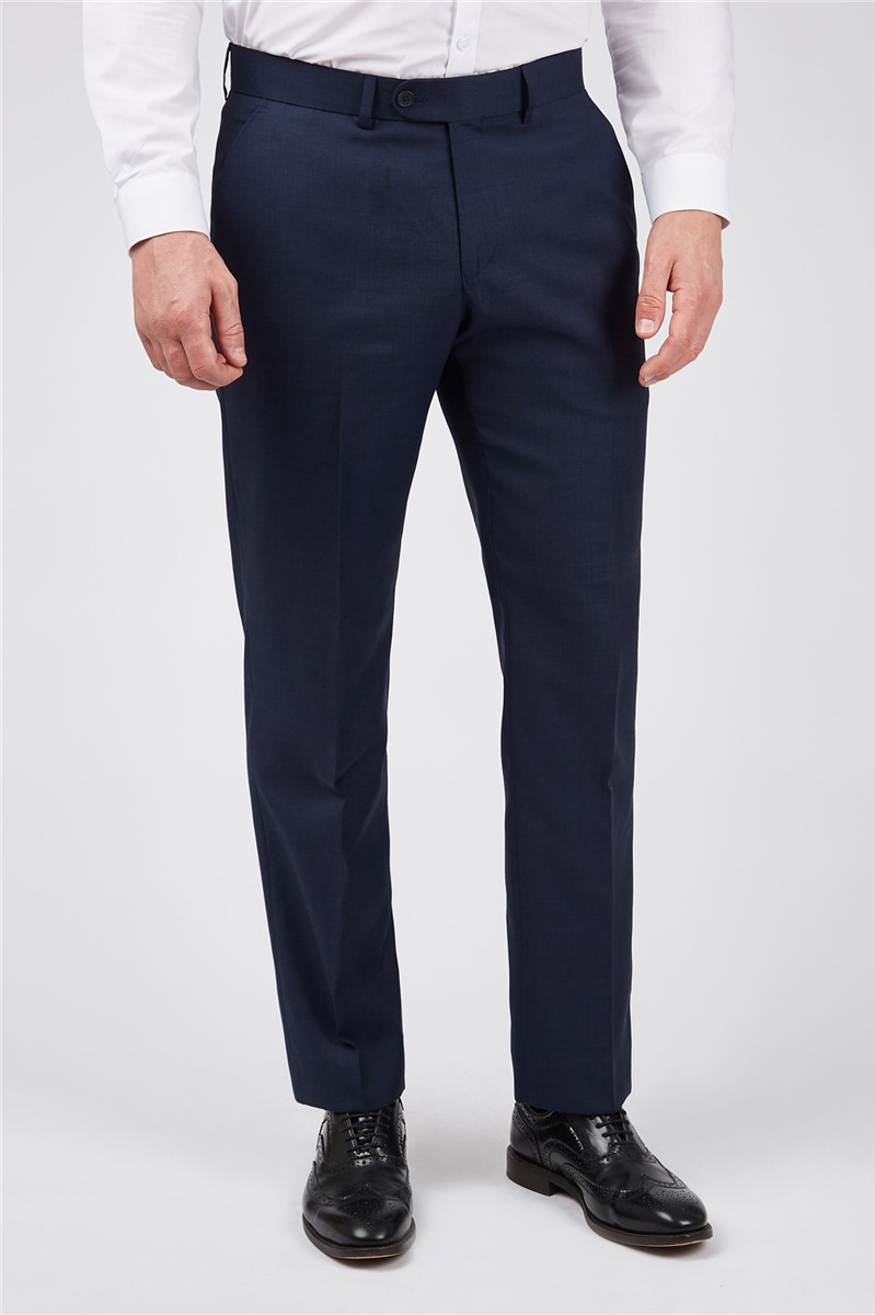  Tailored Fit Ink Blue Sharkskin Trousers