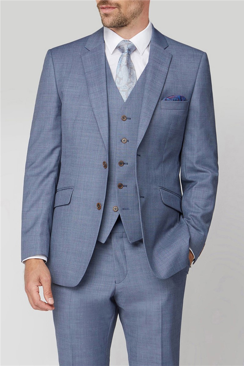  Tailored Fit Light Blue Sharkskin Trousers