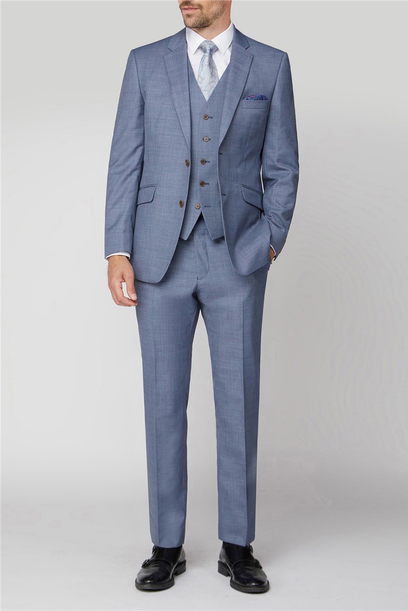  Tailored Fit Light Blue Sharkskin Trousers