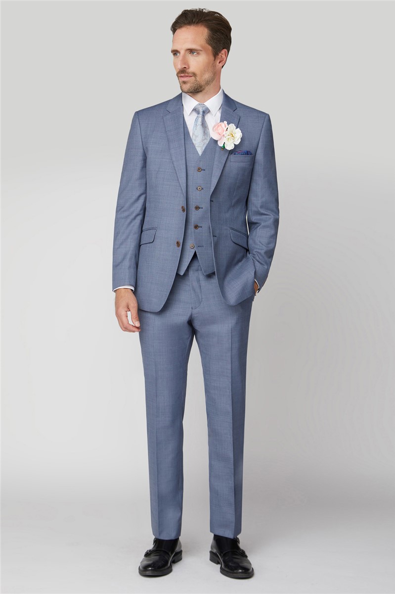  Tailored Fit Light Blue Sharkskin Trousers