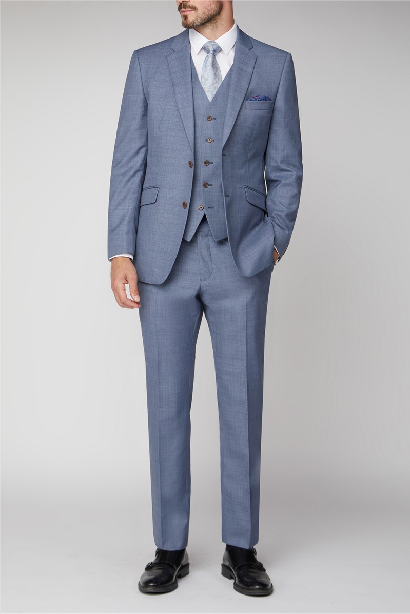  Tailored Fit Light Blue Sharkskin Trousers