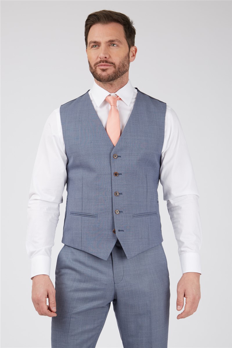  Tailored Fit Light Blue Sharkskin Waistcoat