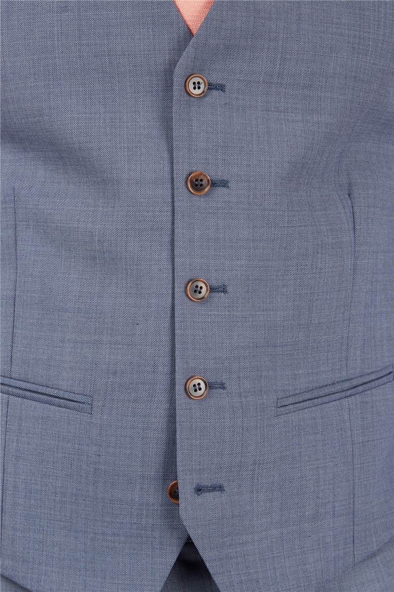  Tailored Fit Light Blue Sharkskin Waistcoat