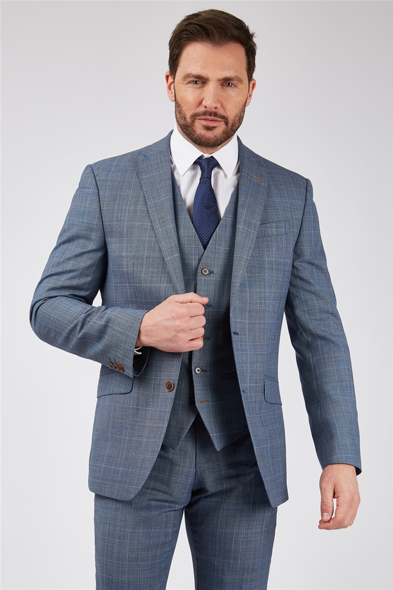  Tailored Fit Light Blue Sharkskin Suit