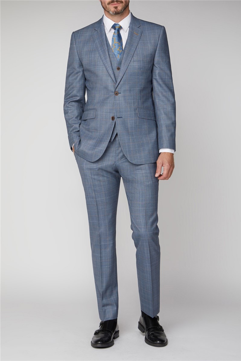  Tailored Fit Light Blue Sharkskin Suit