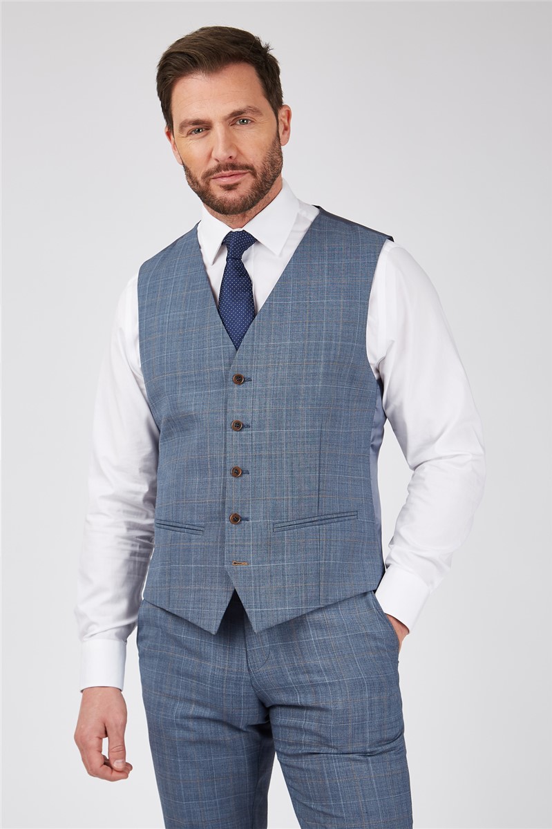  Tailored Fit Light Blue Sharkskin Waistcoat