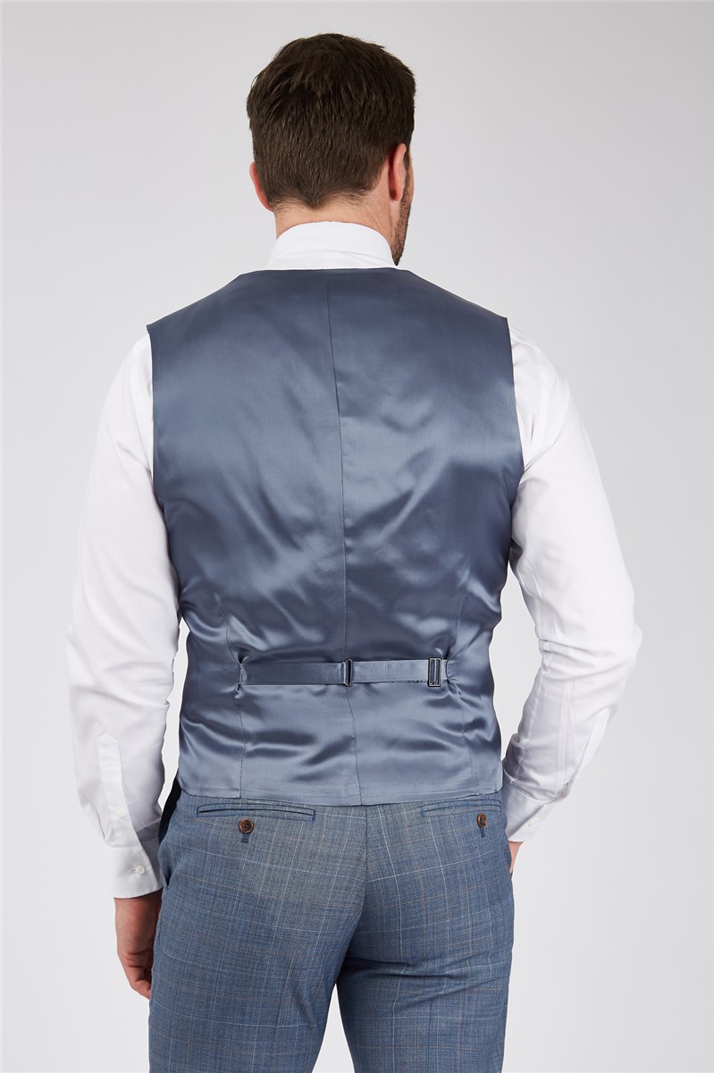  Tailored Fit Light Blue Sharkskin Waistcoat