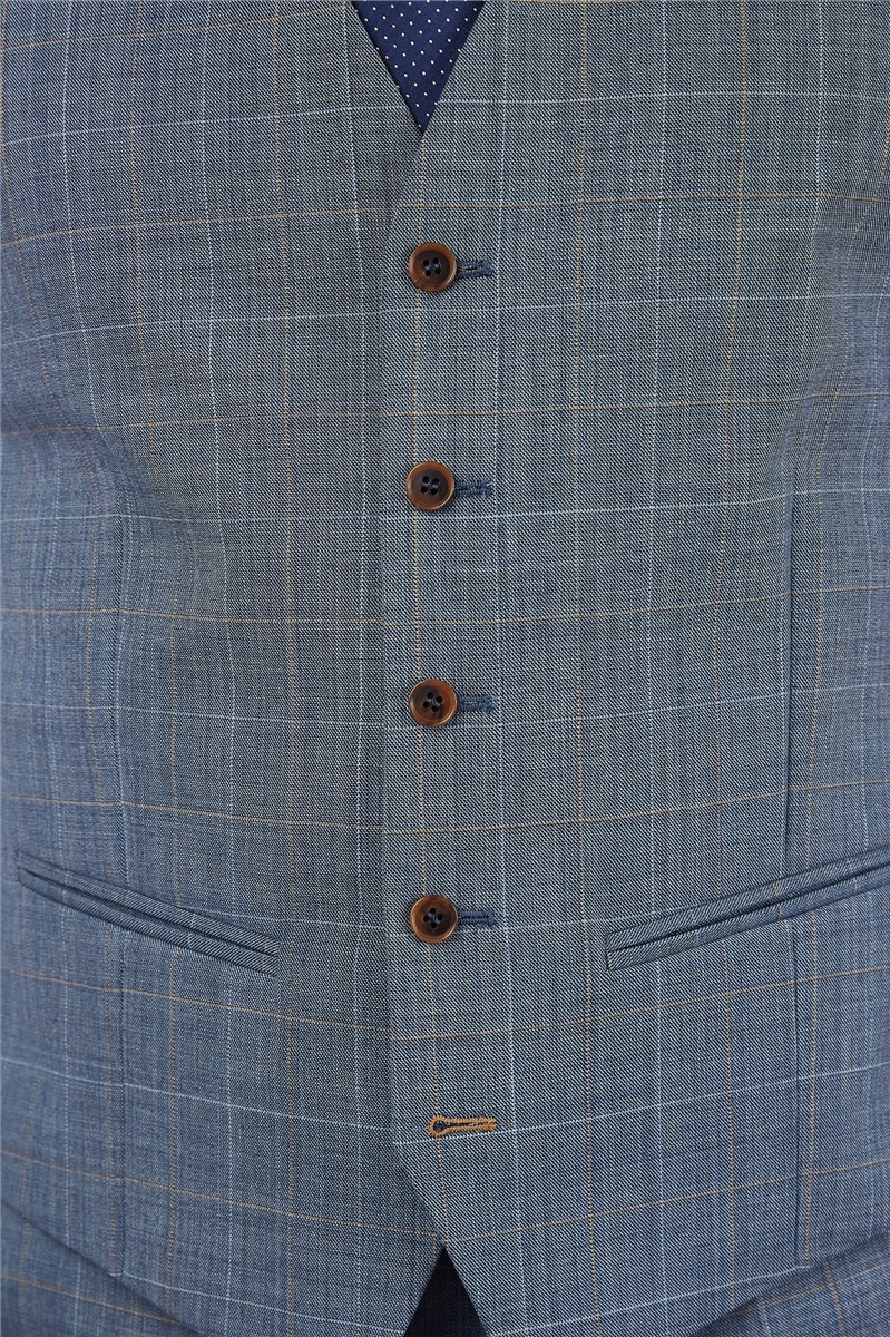  Tailored Fit Light Blue Sharkskin Waistcoat