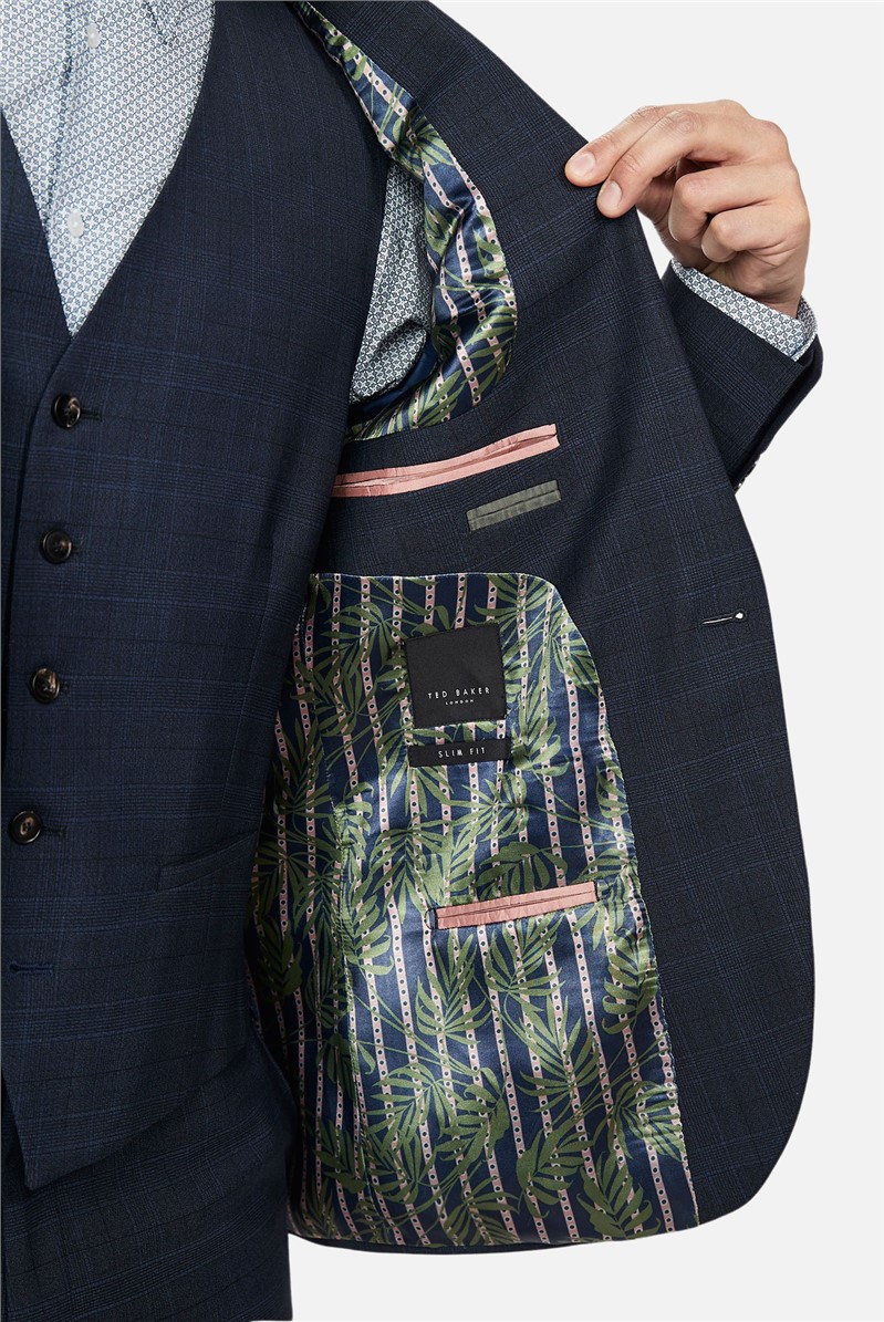  Slim Fit Navy Tonal Check Suit Jacket