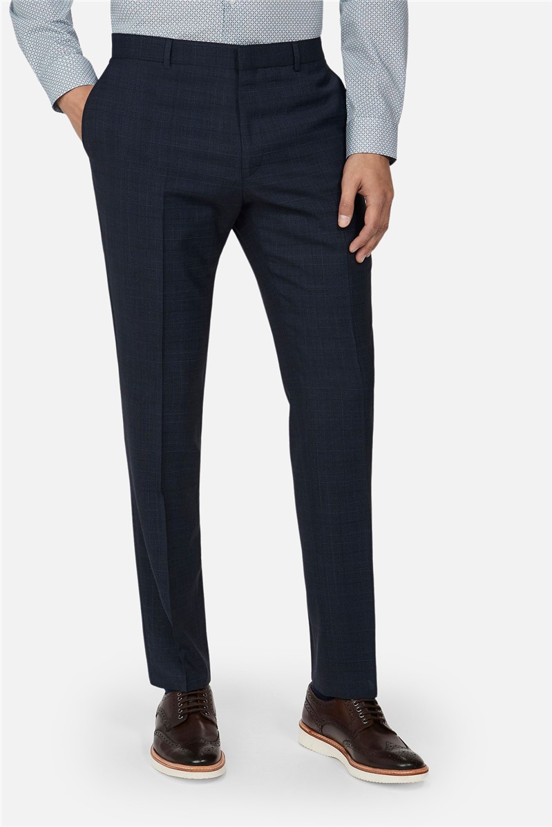  Slim Fit Navy Tonal Check Suit Trousers