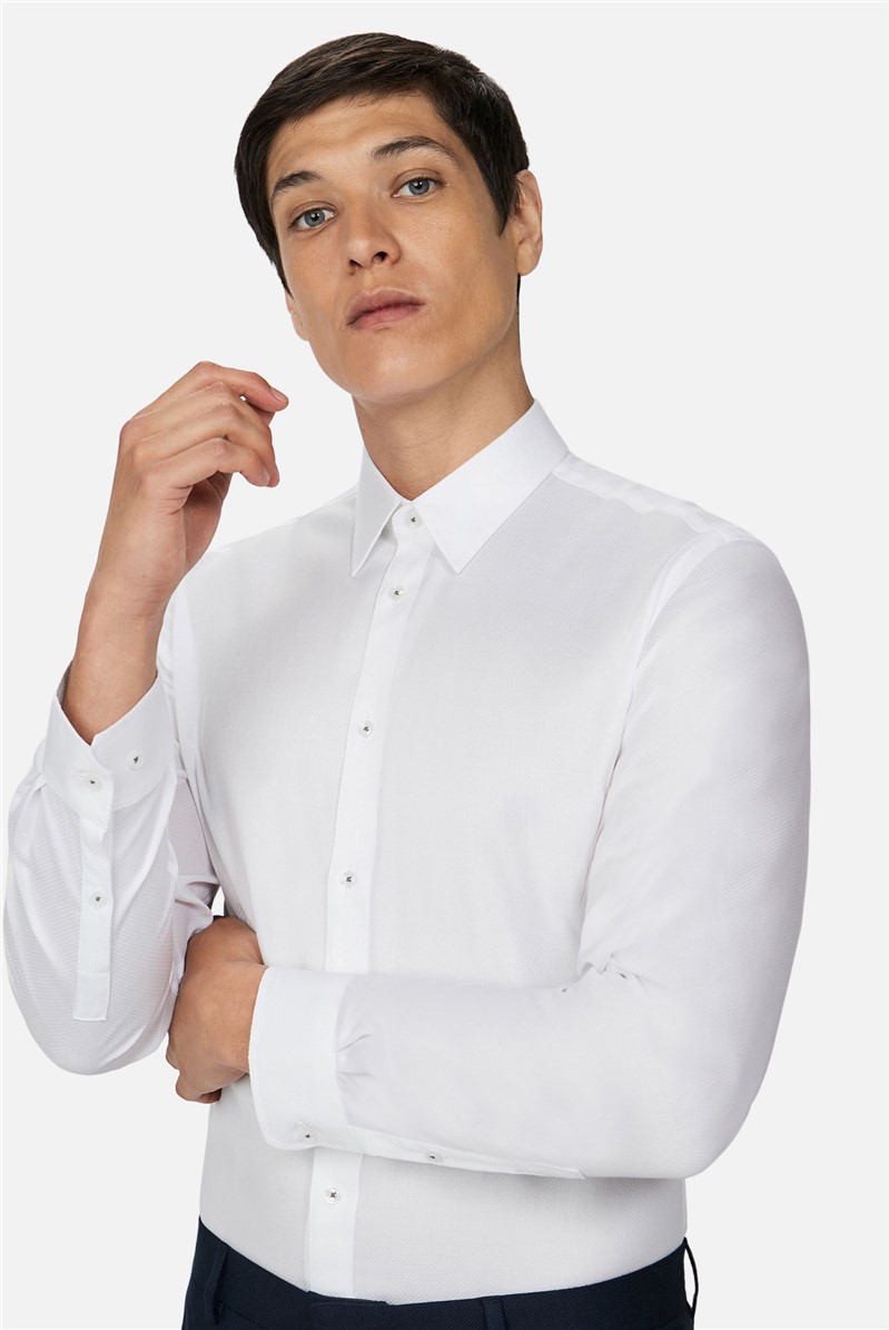  White Texture Slim Fit Shirt