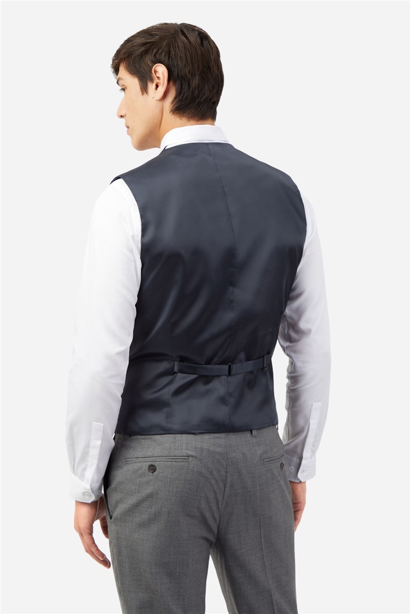  Grey Blue Textured Slim Waistcoat