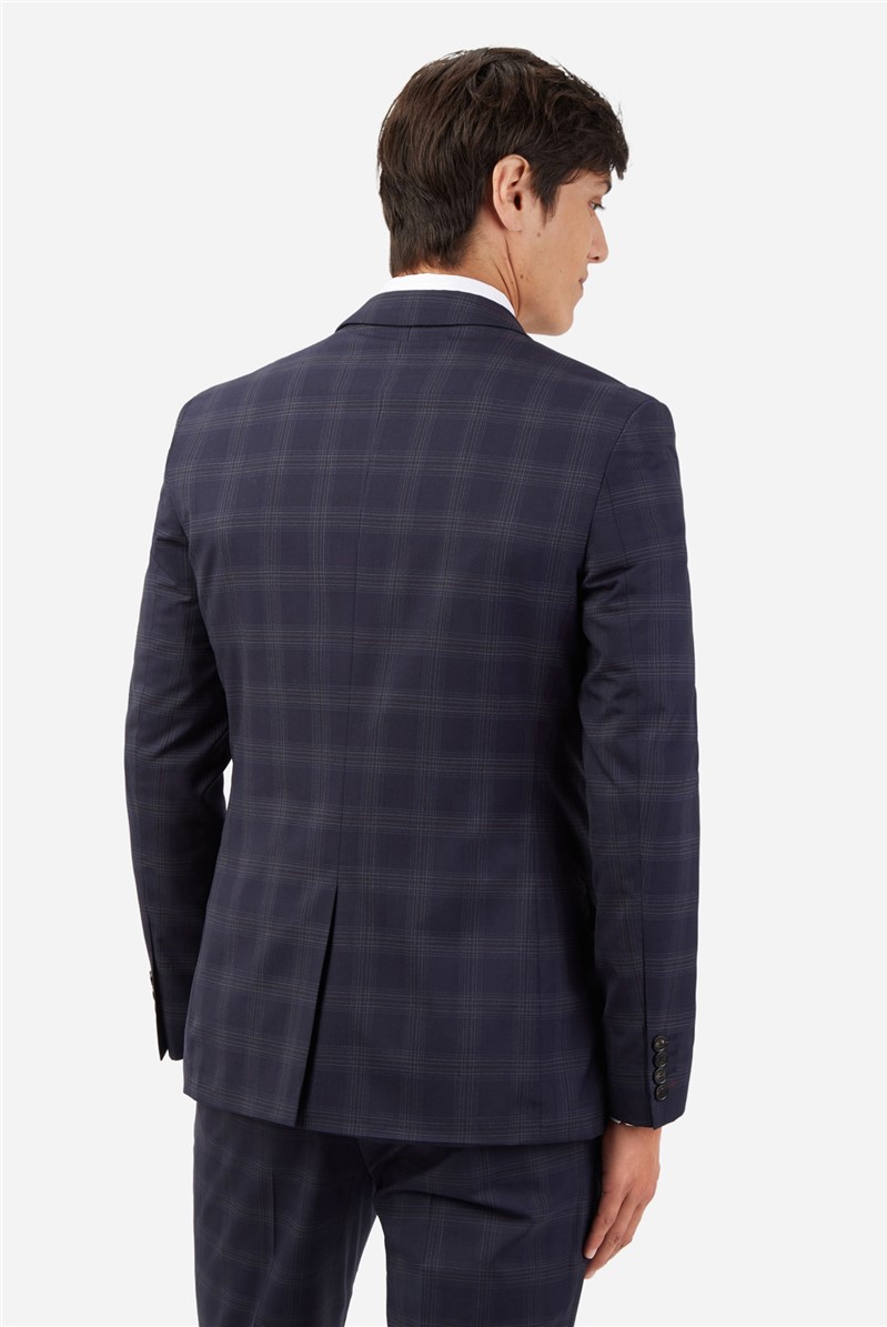  Slim Fit Navy Rust Check Suit Jacket