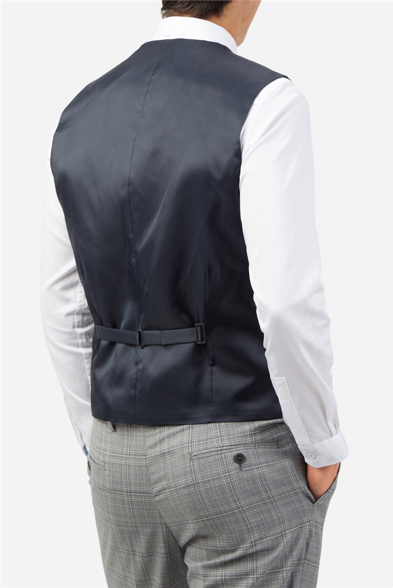  Regular Fit Light Grey Tonal Checked Waistcoat