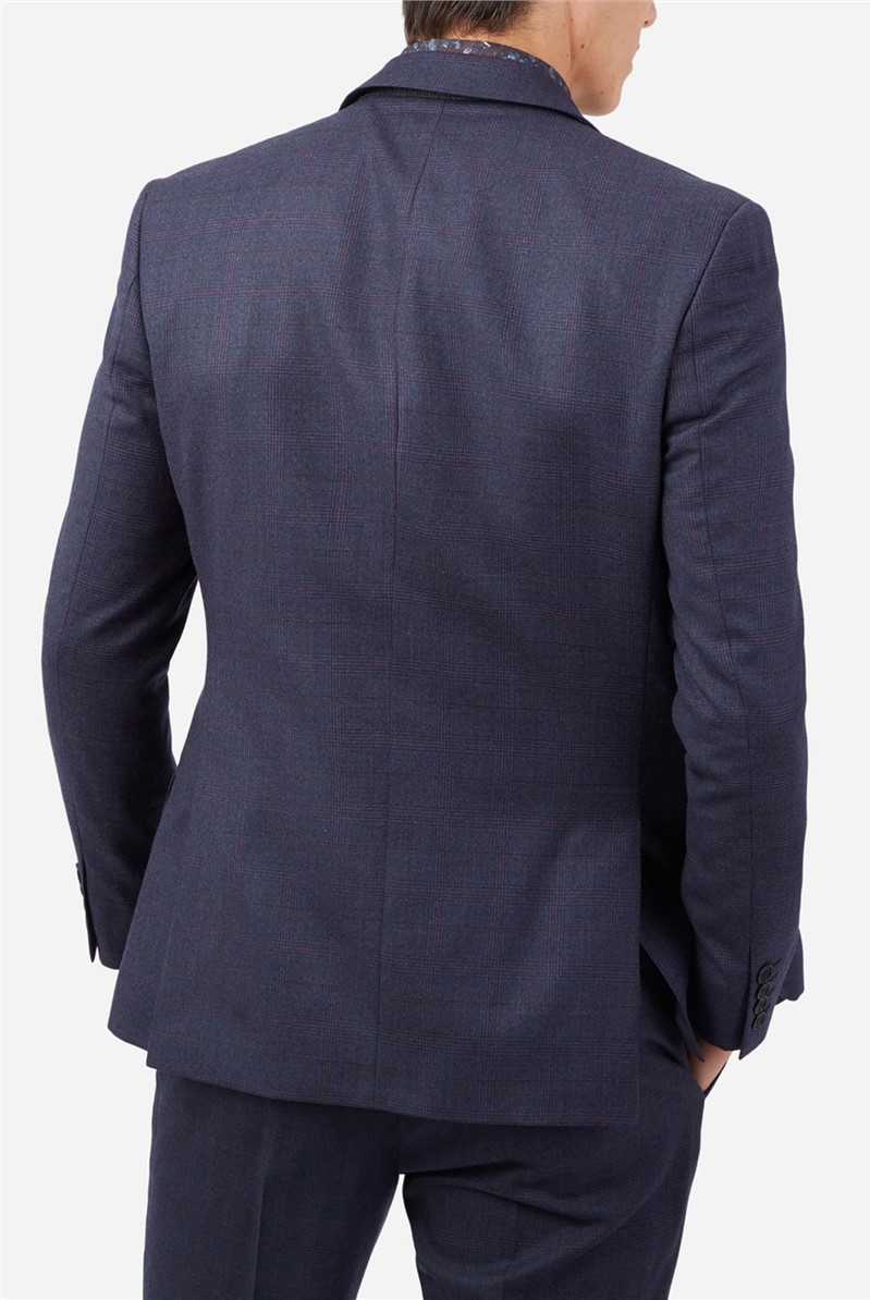  Slim Fit Navy Berry Checked Suit Jacket