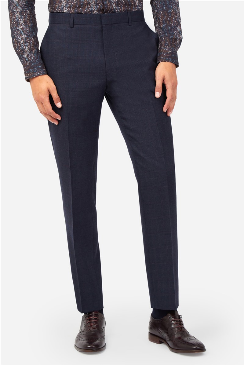  Slim Fit Navy Berry Checked Suit Trousers