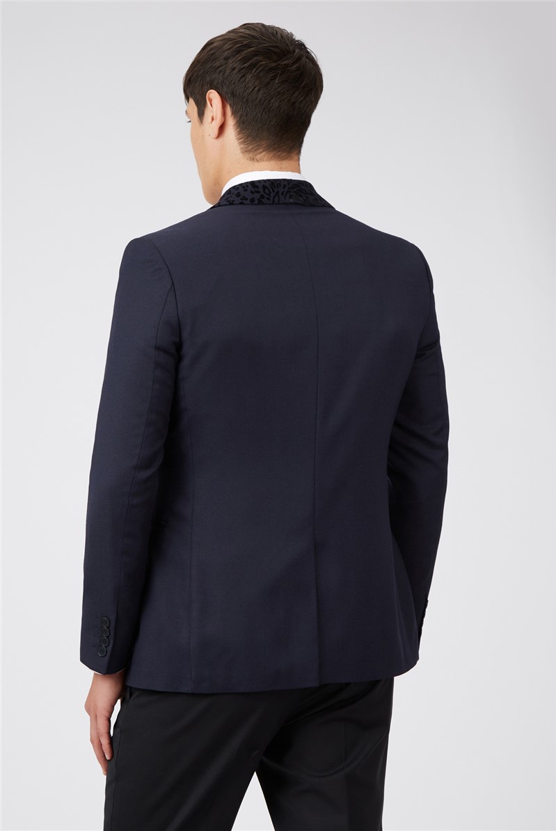  Slim Fit Navy Crepe Flock Jacket