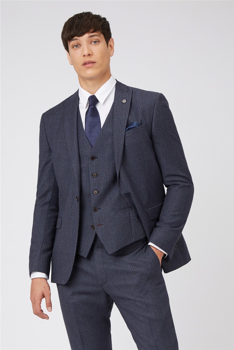  Slim Fit Blue Puppytooth Jacket