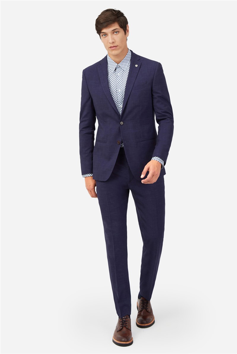  Slim Fit Navy Crosshatch Check Suit Jacket