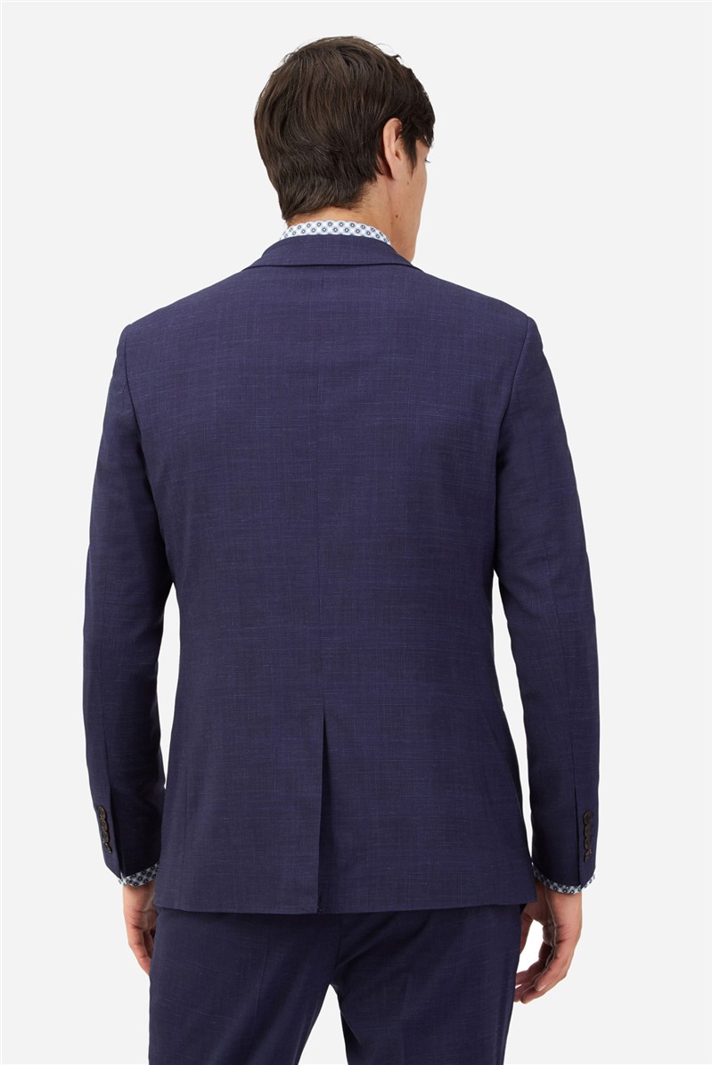  Slim Fit Navy Crosshatch Check Suit Jacket