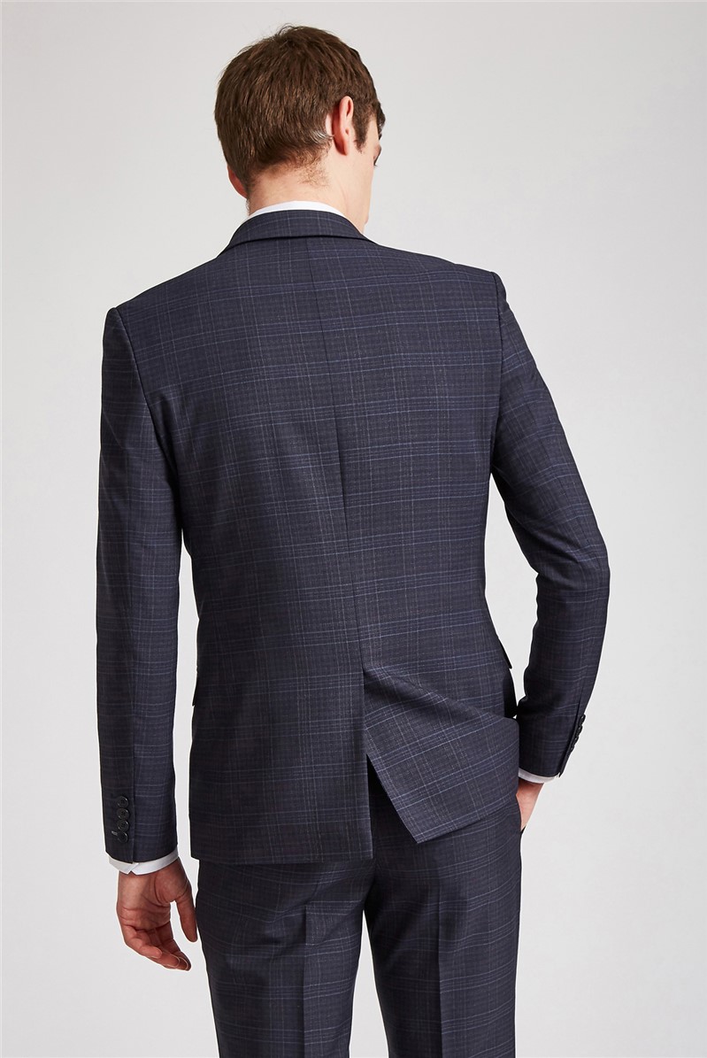  Slim Fit Navy High Twist Check Jacket