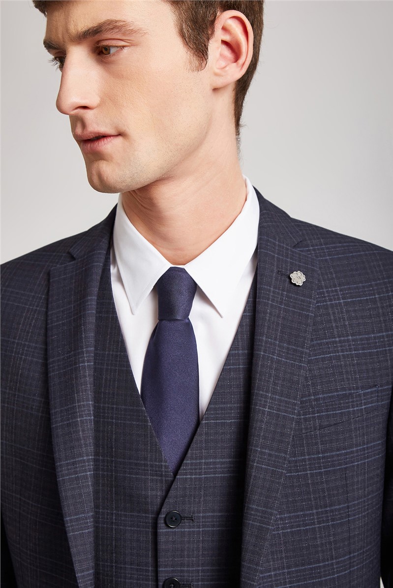  Slim Fit Navy High Twist Check Jacket