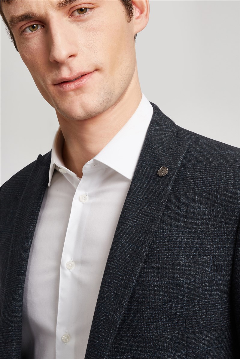  Slim Fit Navy Fleck Tonal Check Jacket