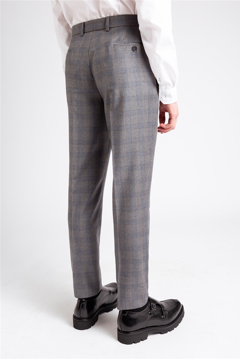  Regular Fit Grey With Light Blue Check Trousers