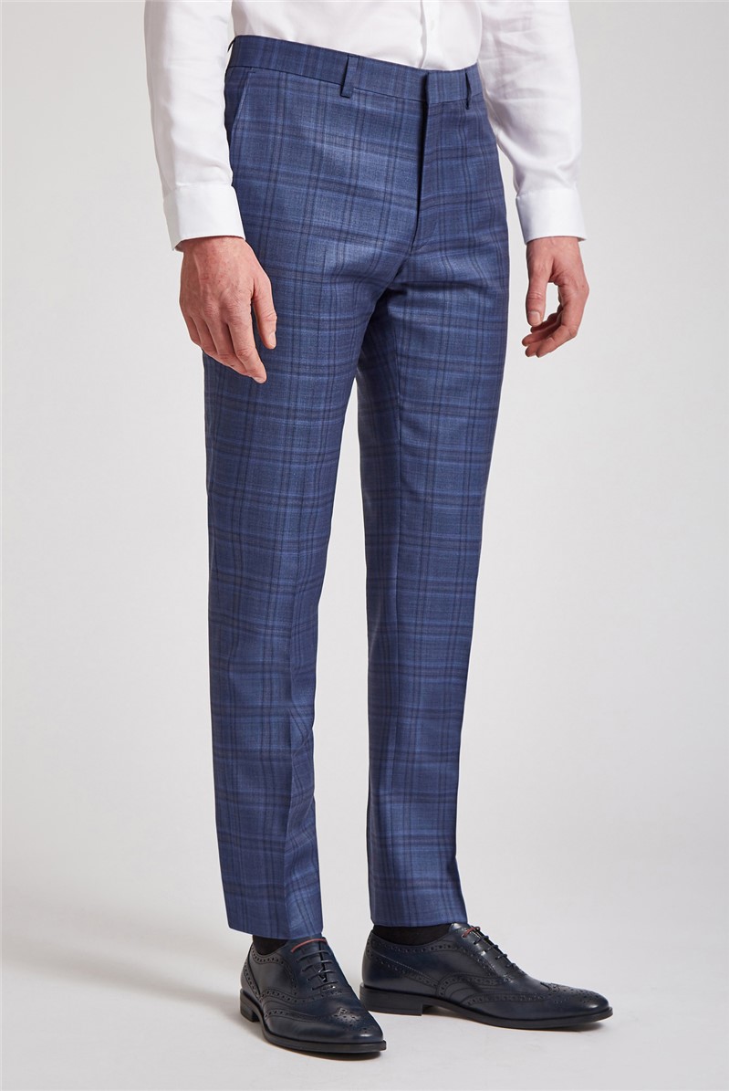 Slim Fit Blue Overcheck Trousers