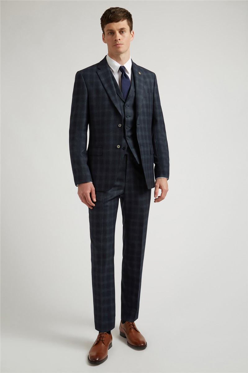 Ted Baker Navy Teal Check Slim Fit Jacket