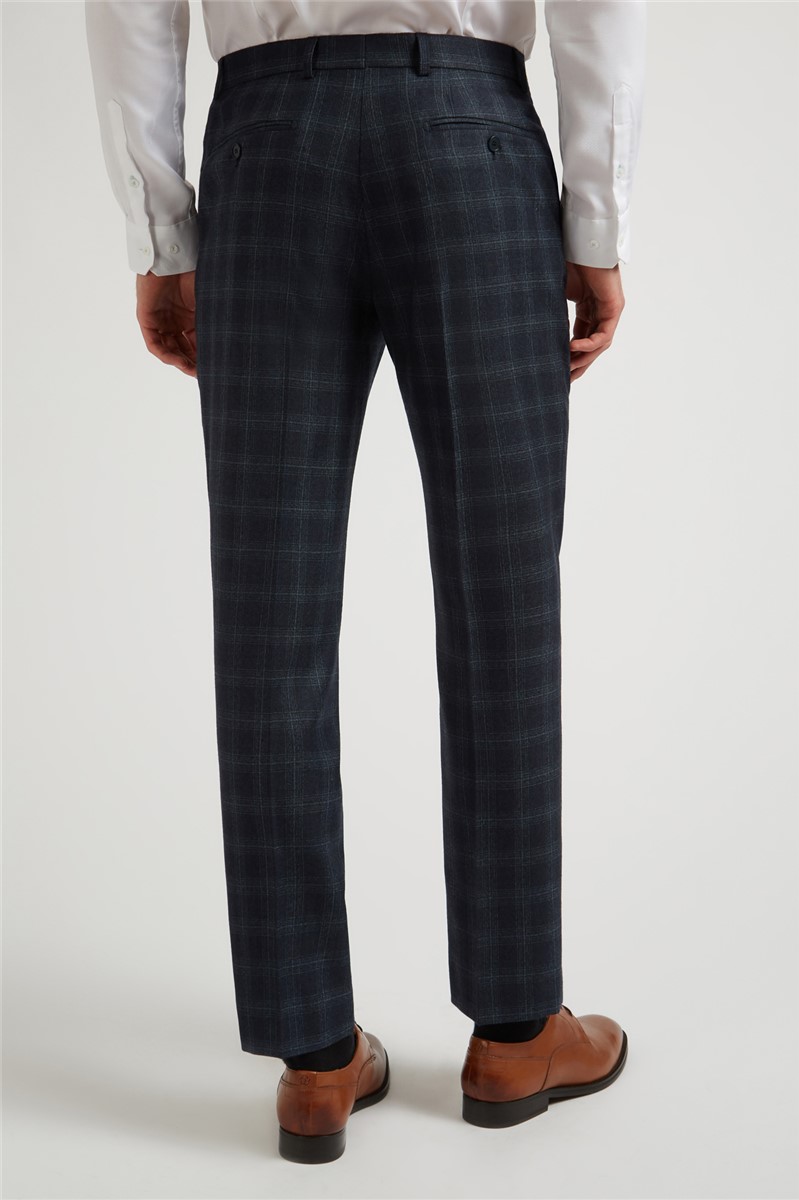 Ted Baker Regular Fit Navy with Teal Check Trousers