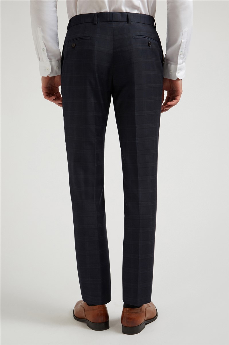  Navy Textured Rust Check Slim Fit Suit