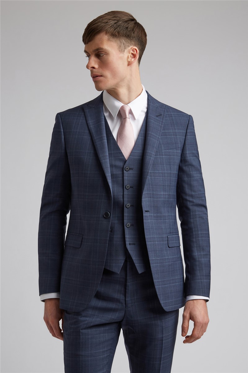  Navy Tonal Check Slim Fit Jacket