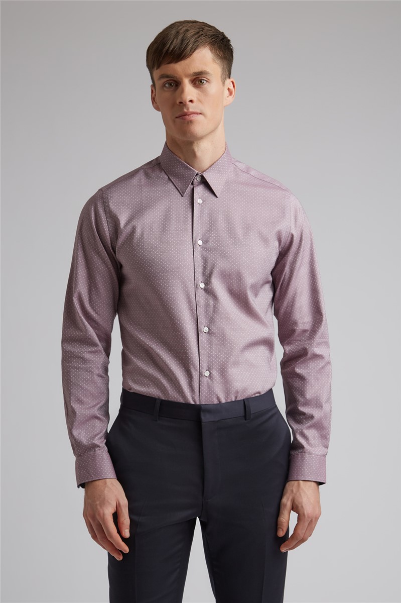  Mauve Textured Dot Slim Fit Shirt