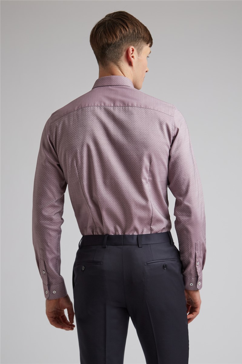  Mauve Textured Dot Slim Fit Shirt