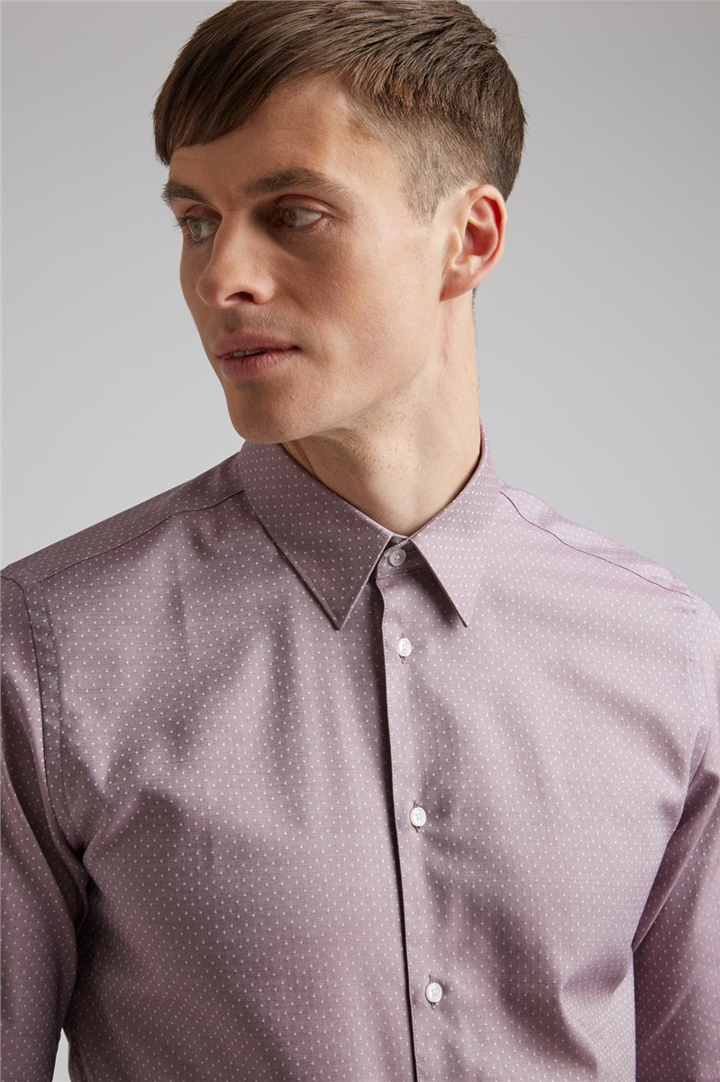  Mauve Textured Dot Slim Fit Shirt